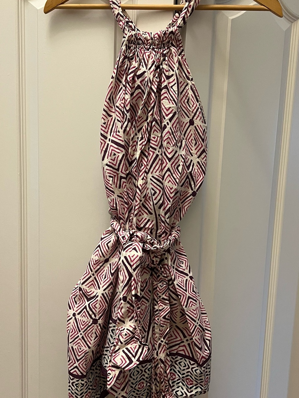 Zara - Cream Mini Sun Dress or Beach Cover up with Plum, Pink and White.
